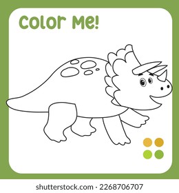 Colour me: Triceratops the dino coloring Page Illustration. colouring page for kids with pre-historic animal theme. Ready to print colouring file. 