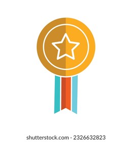 Colour medal stamp with star symbol icon vector. Reward and achievement symbol stock illustration. Youth sport medal stamp icon for web or game interface. Prize for championship.