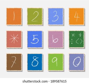 Colour numbers set on torn paper.Vector illustration.