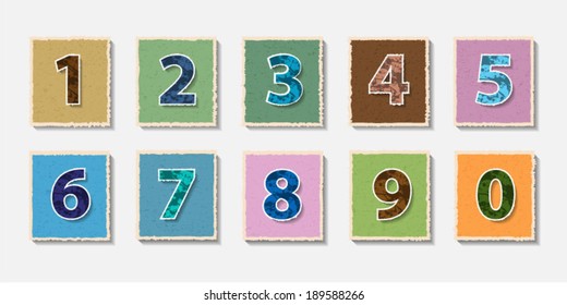 Colour Numbers set on torn paper.Vector illustration.