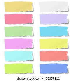 Colour oblong paper tears isolated on white background