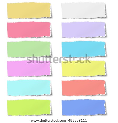 Colour oblong paper tears isolated on white background