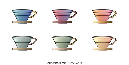 Colour over coffee maker dripper. Vector illustration. Black line on white background