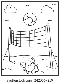 Eine Farbseite, die Volleyball in linearem Design kennzeichnet