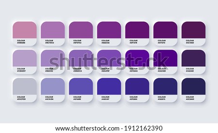 Colour Palette Catalog Samples Purple in RGB HEX. Neomorphism Vector