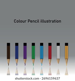 Colour Pencil illustration design. Vector design. isolated design with brown, dark blue, purple, green, blue, red, white, and yellow colour. 