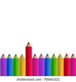 Colour pencils border isolated on white background. Education and creativity concept.