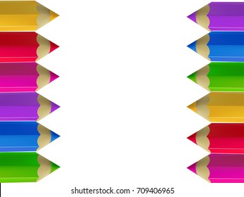 Colour pencils border isolated on white background. Education and creativity concept. Vector frame with place for text. Back to school illustration