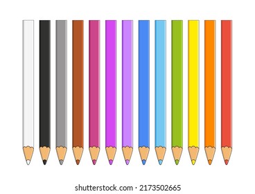 Lápices de colores. Elemento de diseño. Ilustración vectorial aislada en fondo blanco. Plantilla para libros, pegatinas, carteles, tarjetas, ropa.
