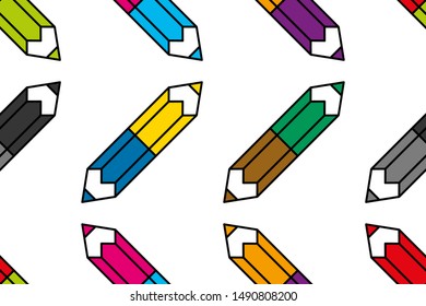 Colour pencils with eraser seamless pattern. Background. Abstract geometric shape texture. Design template for wallpapers,wrapping, textile. Vector Illustration