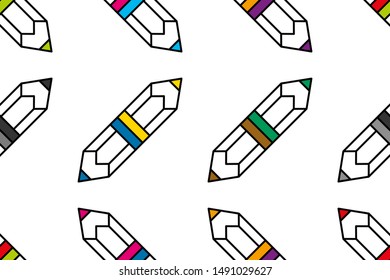 Colour pencils with eraser seamless pattern. Background. Abstract geometric shape texture. Design template for wallpapers,wrapping, textile. Vector Illustration