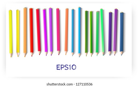 Colour pencils isolated on white background close up. Vector illustration.