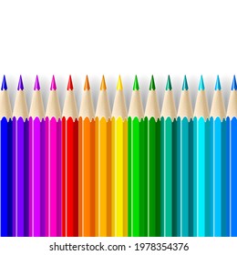 Colour pencils rainbow style, scale colour of colour pencils. Multicoloured pencils for children. Stationery. School supplies. Vector illustration.