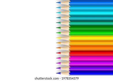 Colour pencils rainbow style, scale colour of colour pencils. Multicoloured pencils for children. Stationery. School supplies. Vector illustration.