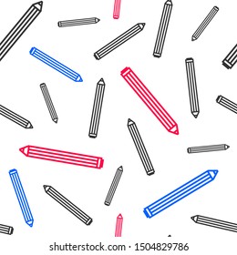 Colour pencils. Seamless pattern, texture, wallpaper, fabric. Repeating background with office supplies.