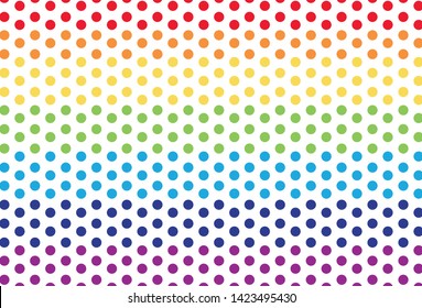 Colour polka dot pattern. Vector rainbow polka dot pattern.  Gradient polka dot pattern. 