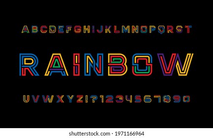 Colour Rainbow Typeface Intended To Celebrate Diversity. Retro 3D Alphabet Designed for Striking Headlines and Statements. Vector illustration