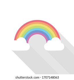 Colour rainbow vector with clouds on white