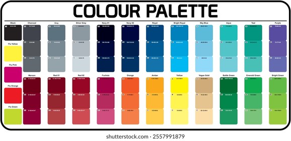 Colour reference swatch palette. Pantone colourful colour palette, used to select the right shade in the design. Color matching