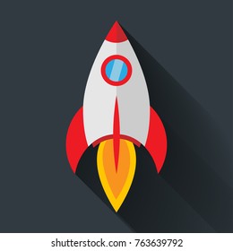 Colour rocket icon in flat style with shadow