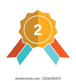 Colour rosette stamp award for second place icon vector. Reward and achievement symbol stock illustration. Youth sport rosette stamp icon for web or game interface. Prize for championship.
