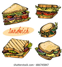 Colour set of hand drawn sandwiches