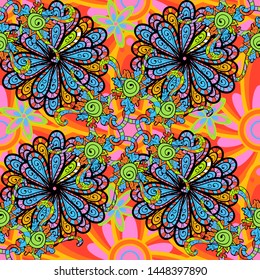 Colour Spring Theme seamless pattern Background. Fancy fabric pattern. Seamless Floral Pattern in Vector illustration. Flat Flower Elements Design.