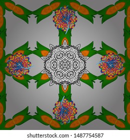 Colour Spring Theme seamless pattern Background. Floral seamless pattern background. Flat Flower Elements Design Vector illustration. Flowers on gray, green and orange colors.