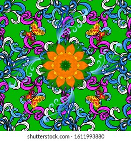 Colour Spring Theme seamless pattern Background. Seamless Floral Pattern in Vector illustration. Flat Flower Elements Design. Fancy fabric pattern.