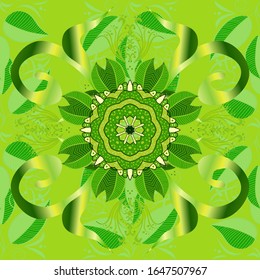 Colour Spring Theme seamless pattern Background. Flowers on black, yellow and green colors. Seamless pattern with flower. Flat Flower Elements Design.