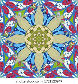 Colour Spring Theme seamless pattern Background. Beautiful fabric pattern. Seamless flowers pattern. In asian textile style. Flat Flower Elements Design. Vector illustration.