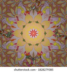 Colour Spring Theme seamless pattern Background. Seamless vintage. Flat Flower Elements Design. Vector Cute fabric pattern.