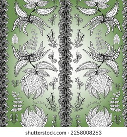 Colour Spring Theme seamless pattern Background. Seamless Floral Pattern in Vector illustration. Flowers on white, neutral and gray colors. Flat Flower Elements Design.