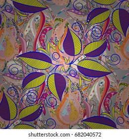 Colour Spring Theme seamless pattern Background. Flat Leaf Elements Design. Seamless Chichi fabric pattern. Leaves pattern. Vector illustration.