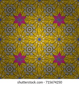 Colour Spring Theme seamless pattern Background. Flowers on white, brown and yellow background. Flat Flower Elements Design Vector illustration. Floral seamless pattern background.