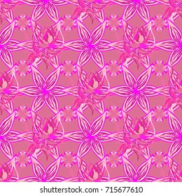 Colour Spring Theme seamless pattern Background. Flowers on magenta, neutral and pink background. Flat Flower Elements Design. Cute flower vector pattern.