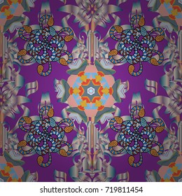 Colour Spring Theme seamless pattern Background. Flowers on violet, neutral and blue colors. Flat Flower Elements Design. Seamless pattern with flower.