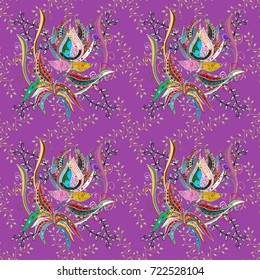 Colour Spring Theme seamless pattern Background. Flat Flower Elements Design. Vector.