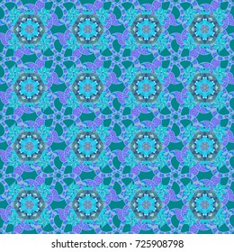 Colour Spring Theme seamless pattern Background. Flowers on blue, violet and neutral colors. Flat Flower Elements Design. Cute flower vector pattern.