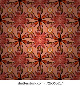 Colour Spring Theme seamless pattern Background. Flat Flower Elements Design. Seamless Floral Pattern in Vector illustration. Flowers on orange, pink and black colors.