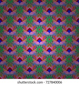 Colour Spring Theme seamless pattern Background. Vector Fashionable fabric pattern. Flat Flower Elements Design. Cute flowers pattern with blue, green and neutral colors.
