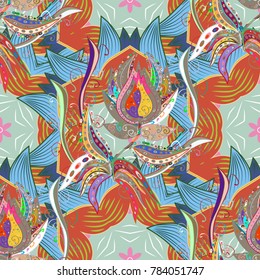 Colour Spring Theme seamless pattern Background. Flat Flower Elements Design. Seamless vintage. Vector Cute fabric pattern.