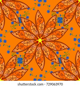 Colour Summer Theme seamless background. Seamless pattern Fashionable fabric pattern. Cute flower vector pattern. Orange. Flat Flower Elements Design.