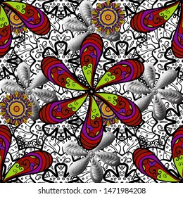 Colour Summer Theme seamless pattern Background. Trendy seamless Floral Pattern In Vector illustration. Flat Flower Elements Design. Flowers on white, black and gray colors.