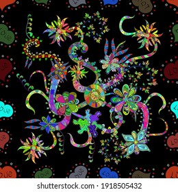 Colour Summer Theme seamless pattern Background. Cute seamless pattern. Cute fabric pattern. Print. Vector floral background. Flat Flower Elements Design.