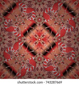 Colour Summer Theme seamless pattern Background. Seamless retro pattern with flowers. Flowers on orange, red and brown colors. Flat Flower Elements Design.