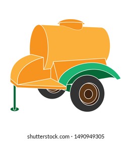 colour trailer on wheels with yellow barrel. Agricultural machinery for watering plants.Agricultural Machinery single icon in colour style vector symbol stock illustration.