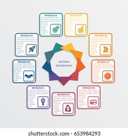 Colour triangles modern infographic template for business concept with 9 steps.