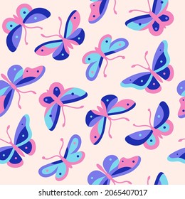 Colour vector geometric pattern with different type of butterfly. 