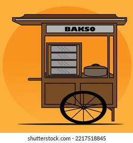 Colour vector icon of traditional street food meatball soup, cart, trolley, flat design vector